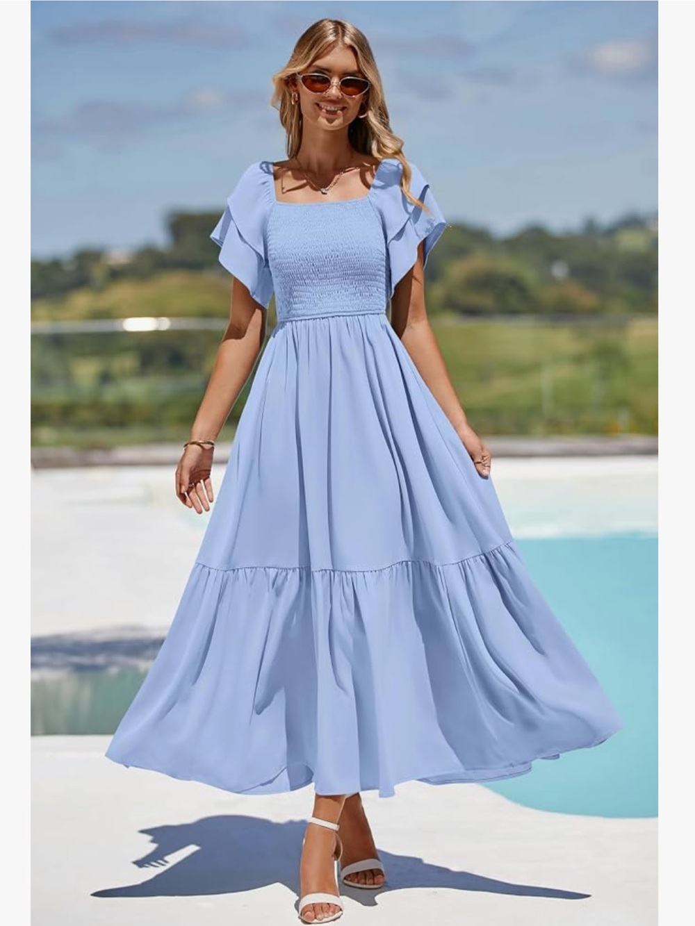 Women’s Smocked Midi Dress with Flutter Sleeves Sz XXL